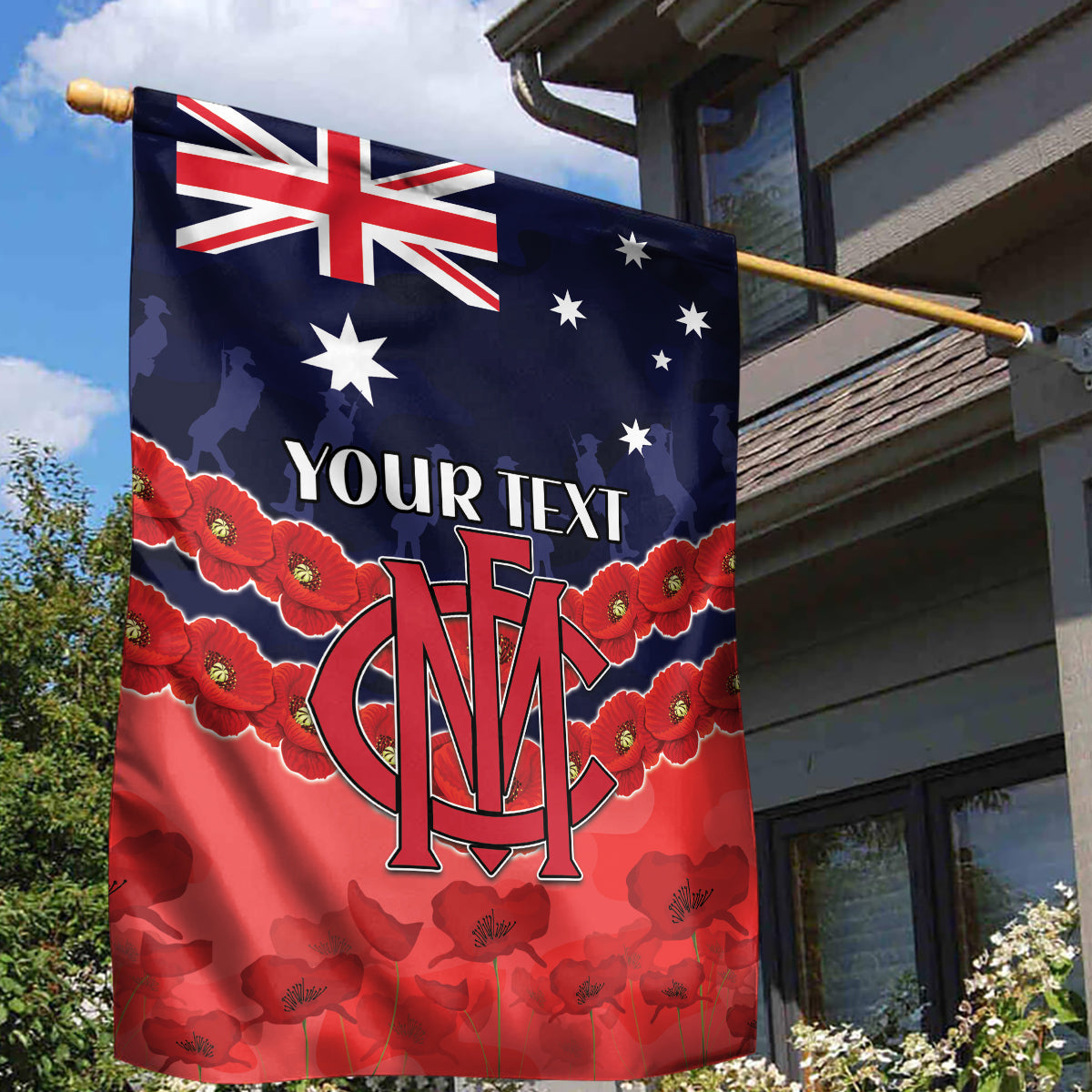 Custom Demons Football Garden Flag ANZAC Lest We Forget - Vibe Hoodie Shop