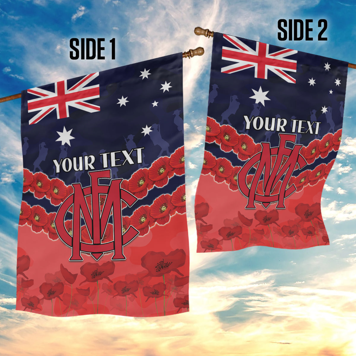 Custom Demons Football Garden Flag ANZAC Lest We Forget - Vibe Hoodie Shop