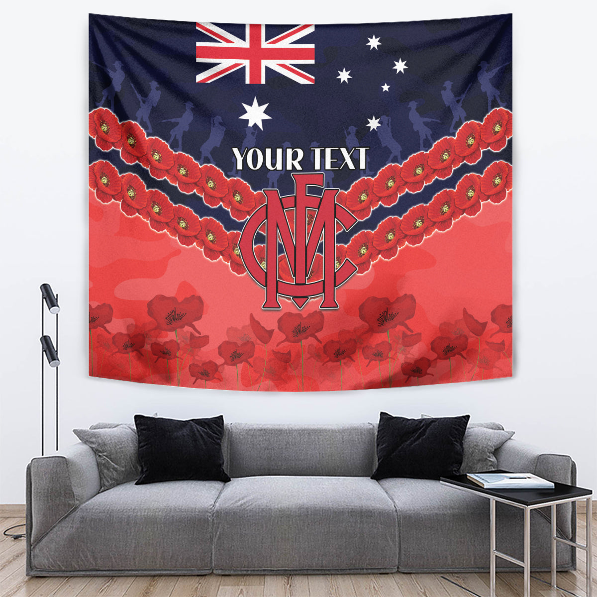 Custom Demons Football Tapestry ANZAC Lest We Forget - Vibe Hoodie Shop