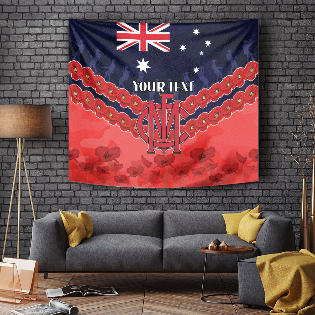 Custom Demons Football Tapestry ANZAC Lest We Forget - Vibe Hoodie Shop