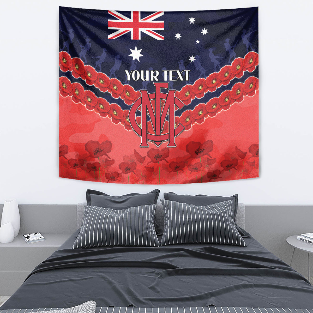 Custom Demons Football Tapestry ANZAC Lest We Forget - Vibe Hoodie Shop