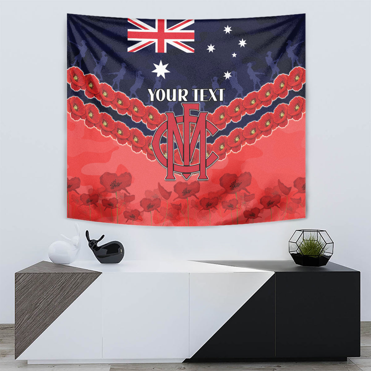 Custom Demons Football Tapestry ANZAC Lest We Forget - Vibe Hoodie Shop