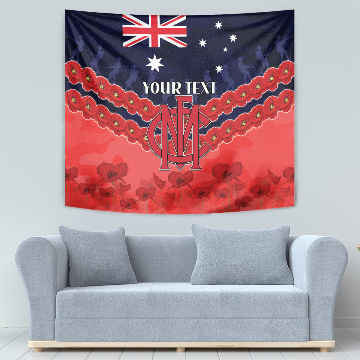 Custom Demons Football Tapestry ANZAC Lest We Forget - Vibe Hoodie Shop