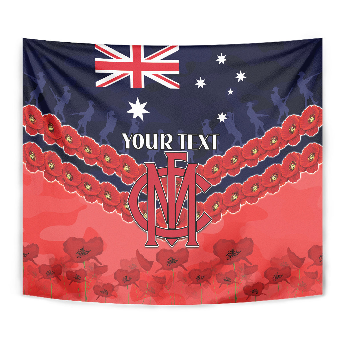 Custom Demons Football Tapestry ANZAC Lest We Forget - Vibe Hoodie Shop