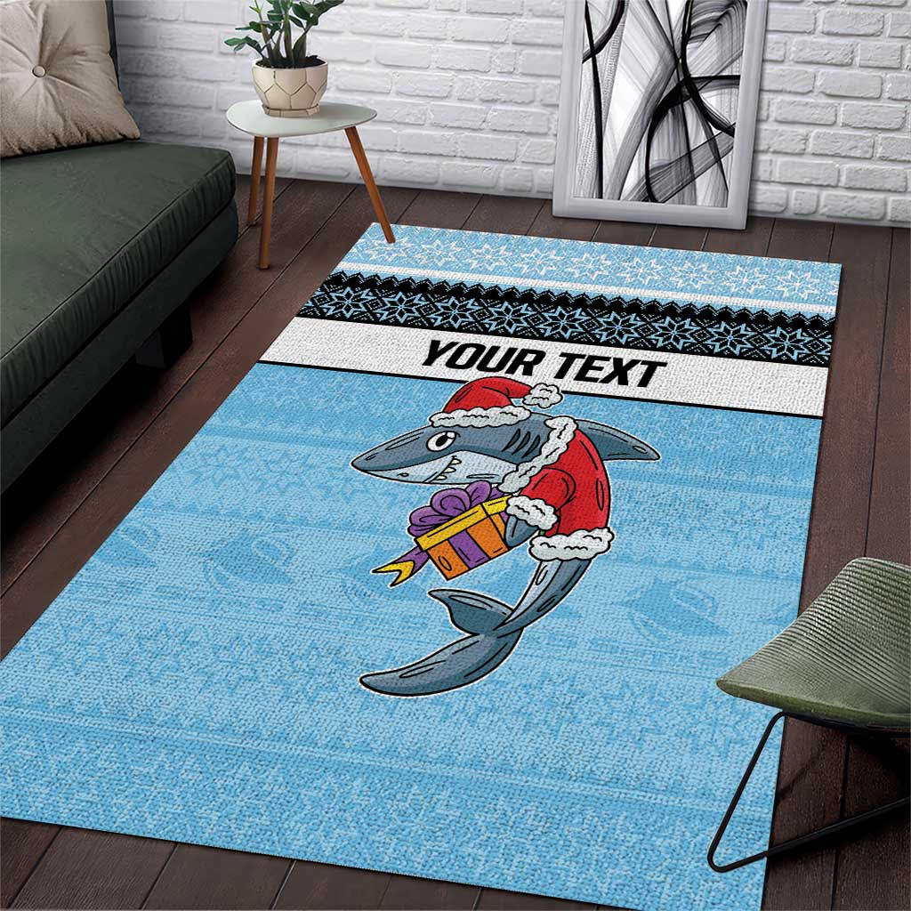 NRL Cronulla-Sutherland Christmas Personalised Area Rug with Sharkies Santa - Vibe Hoodie Shop