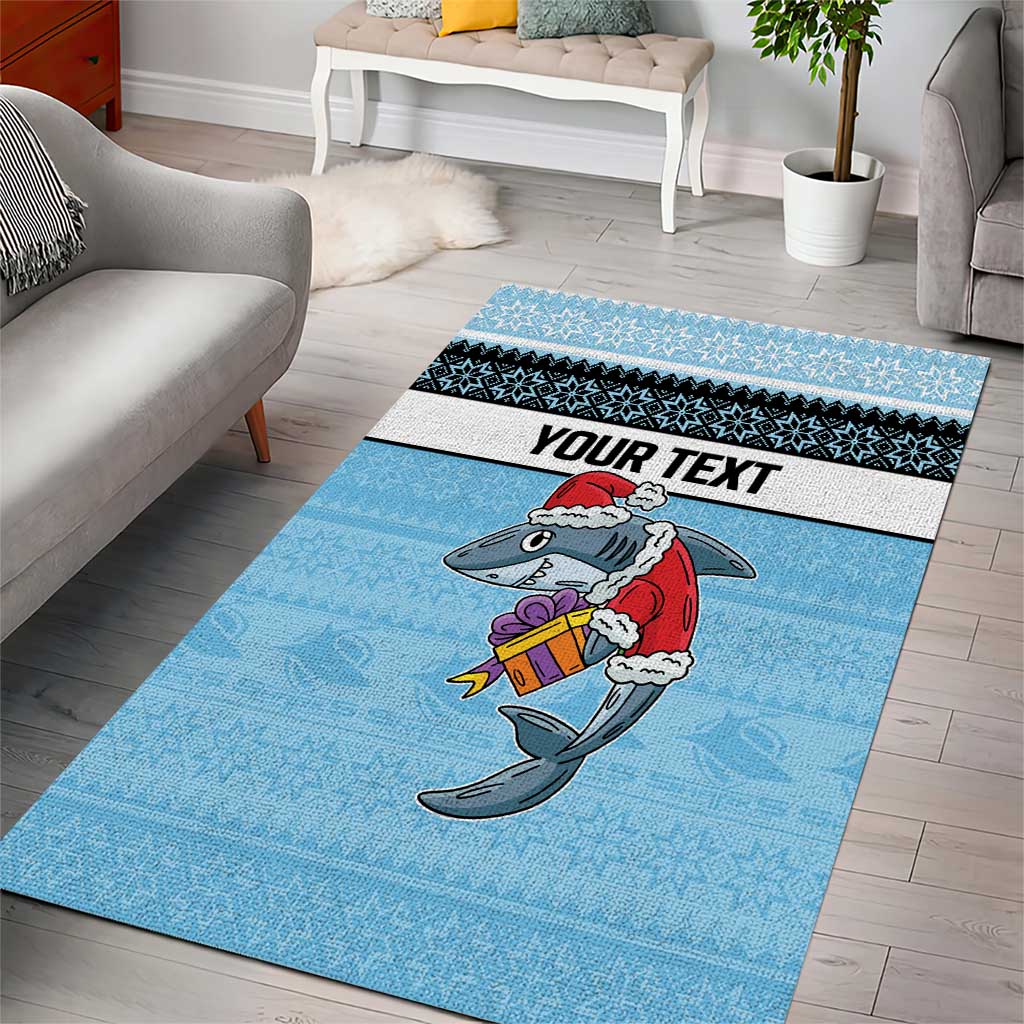 NRL Cronulla-Sutherland Christmas Personalised Area Rug with Sharkies Santa - Vibe Hoodie Shop