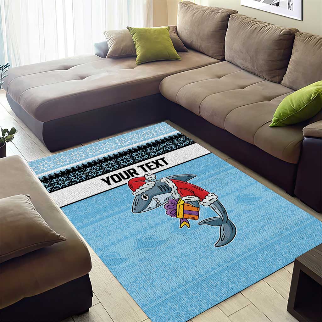 NRL Cronulla-Sutherland Christmas Personalised Area Rug with Sharkies Santa - Vibe Hoodie Shop