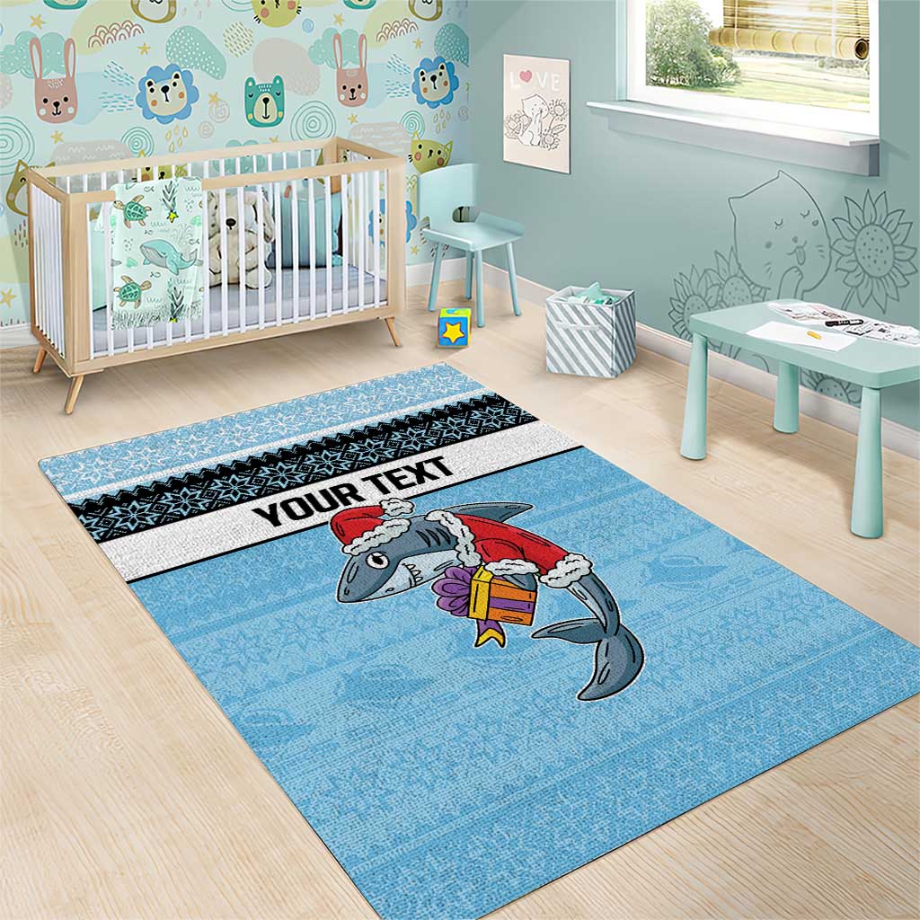 NRL Cronulla-Sutherland Christmas Personalised Area Rug with Sharkies Santa - Vibe Hoodie Shop