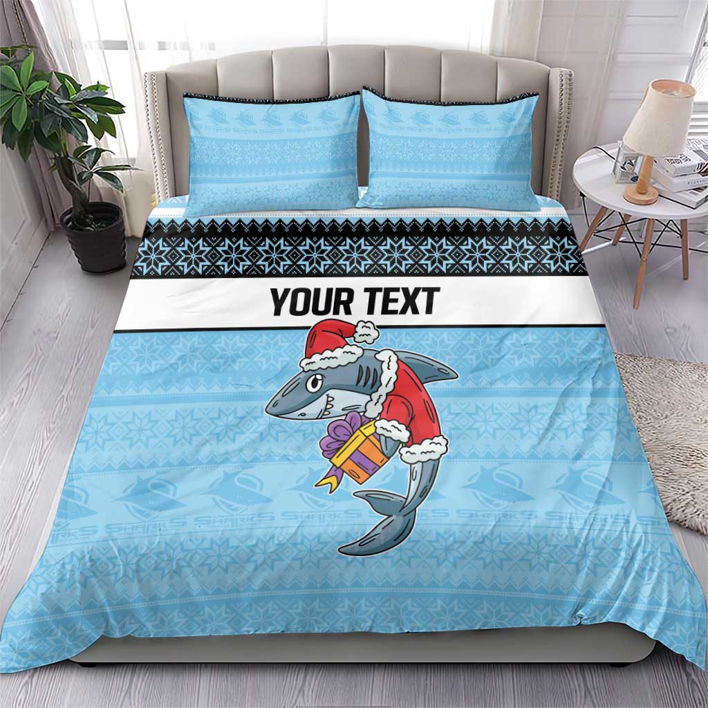 NRL Cronulla-Sutherland Christmas Personalised Bedding Set with Sharkies Santa - Vibe Hoodie Shop