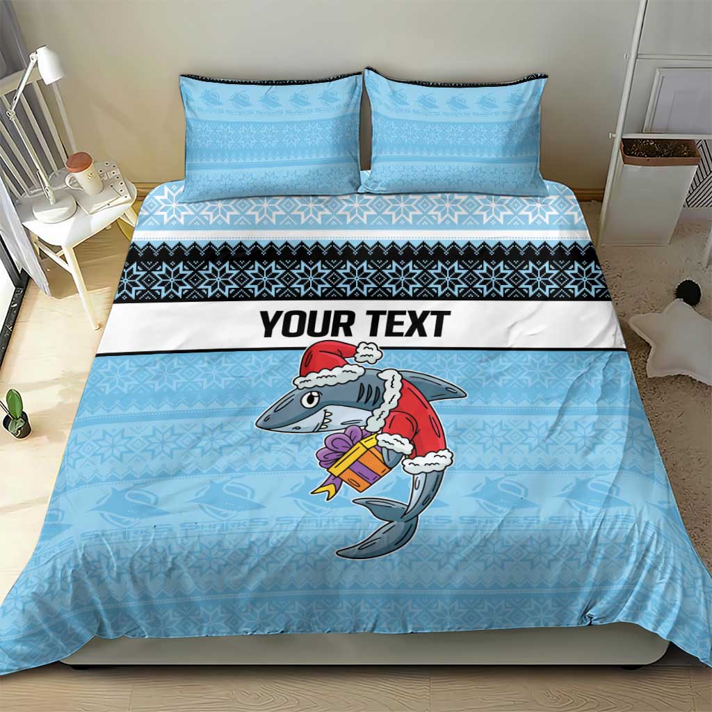 NRL Cronulla-Sutherland Christmas Personalised Bedding Set with Sharkies Santa - Vibe Hoodie Shop