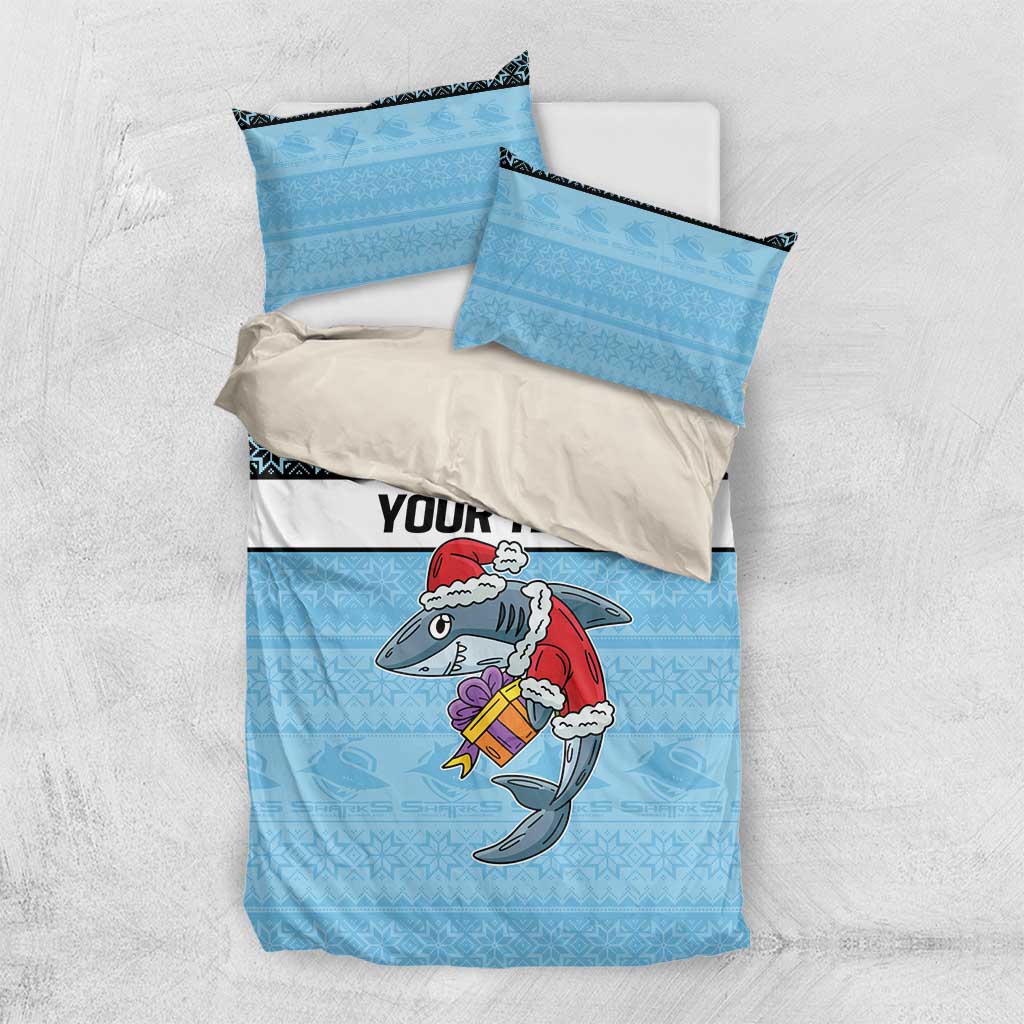 NRL Cronulla-Sutherland Christmas Personalised Bedding Set with Sharkies Santa - Vibe Hoodie Shop