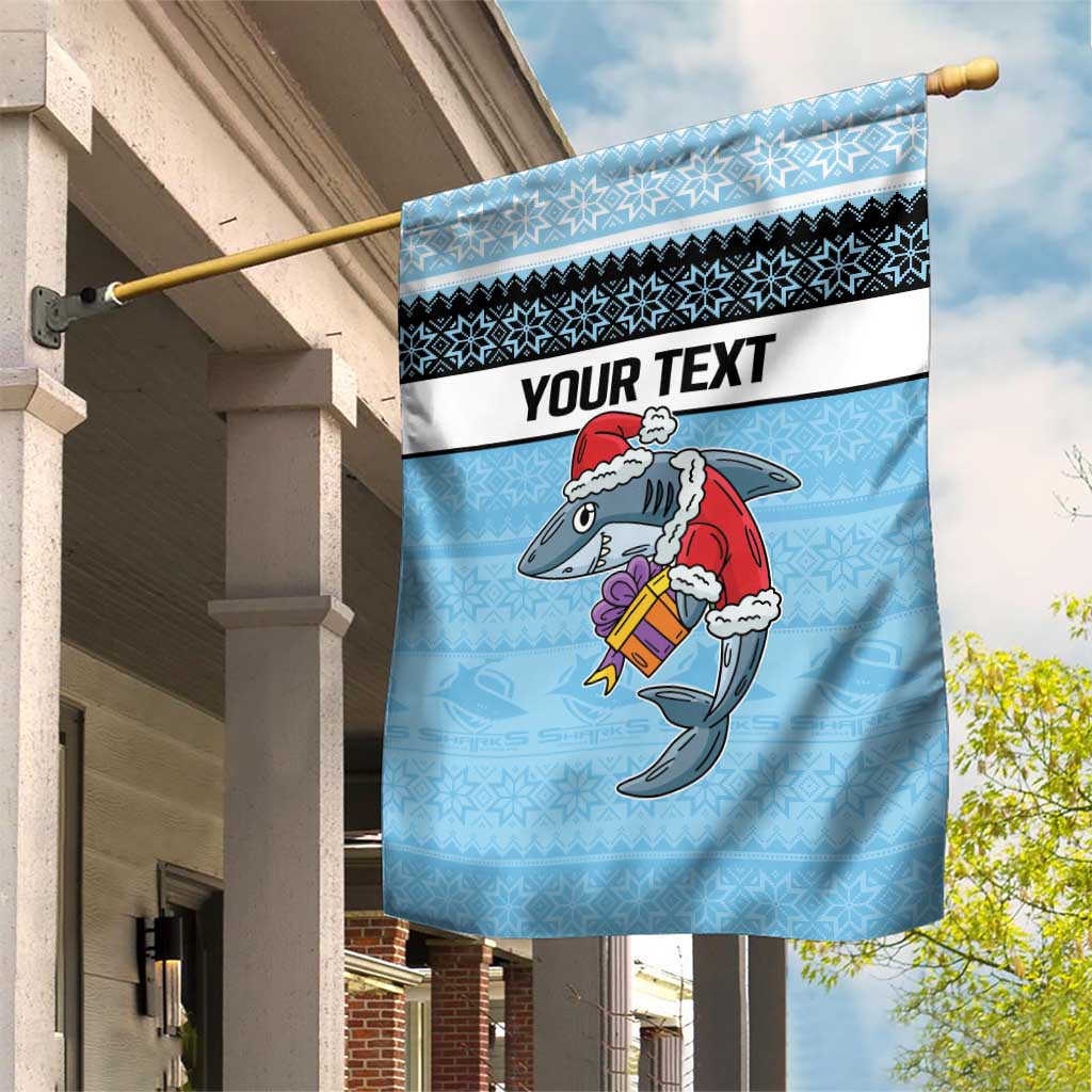 NRL Cronulla-Sutherland Christmas Personalised Garden Flag with Sharkies Santa - Vibe Hoodie Shop