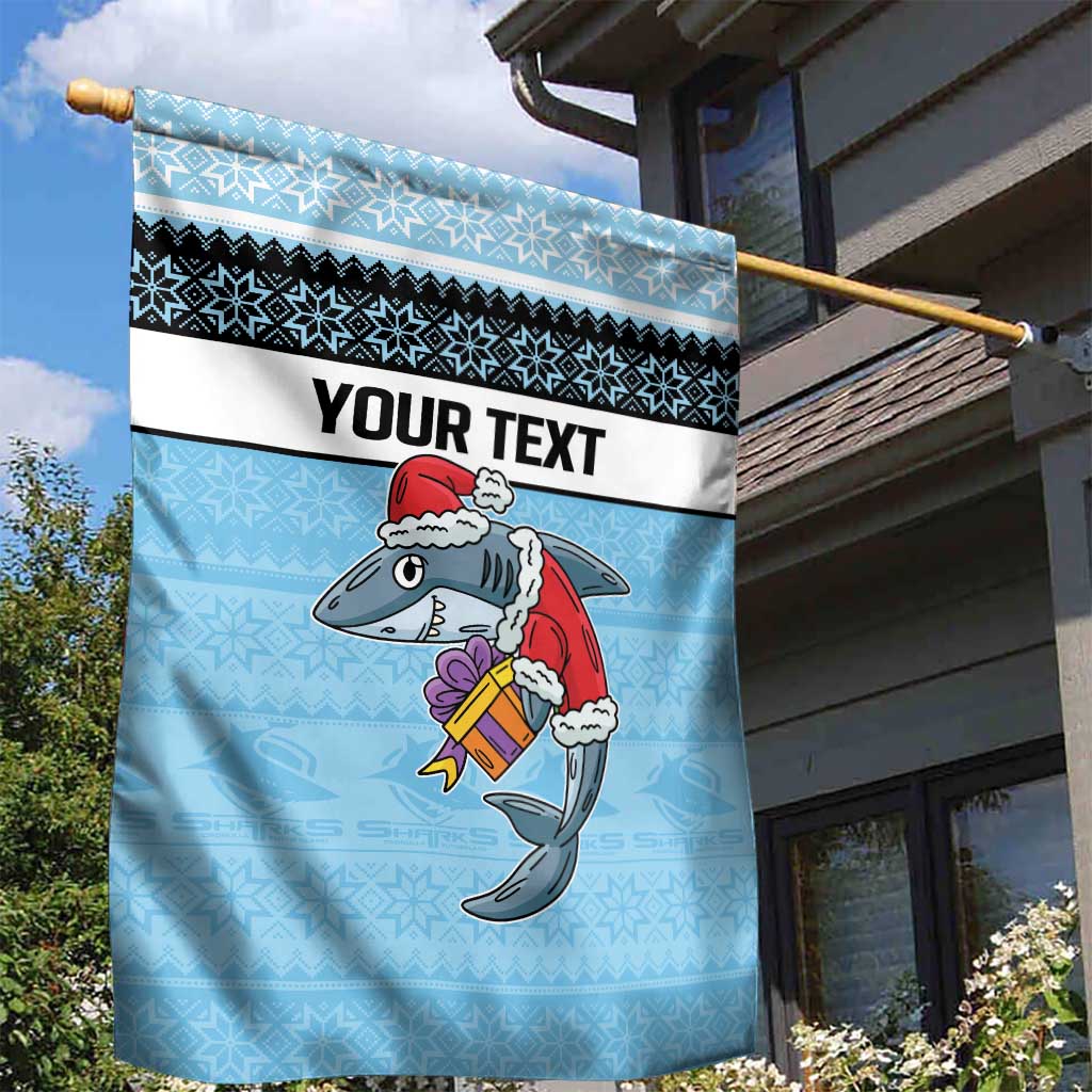 NRL Cronulla-Sutherland Christmas Personalised Garden Flag with Sharkies Santa - Vibe Hoodie Shop