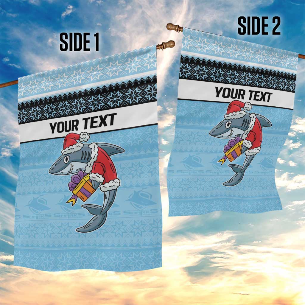 NRL Cronulla-Sutherland Christmas Personalised Garden Flag with Sharkies Santa - Vibe Hoodie Shop