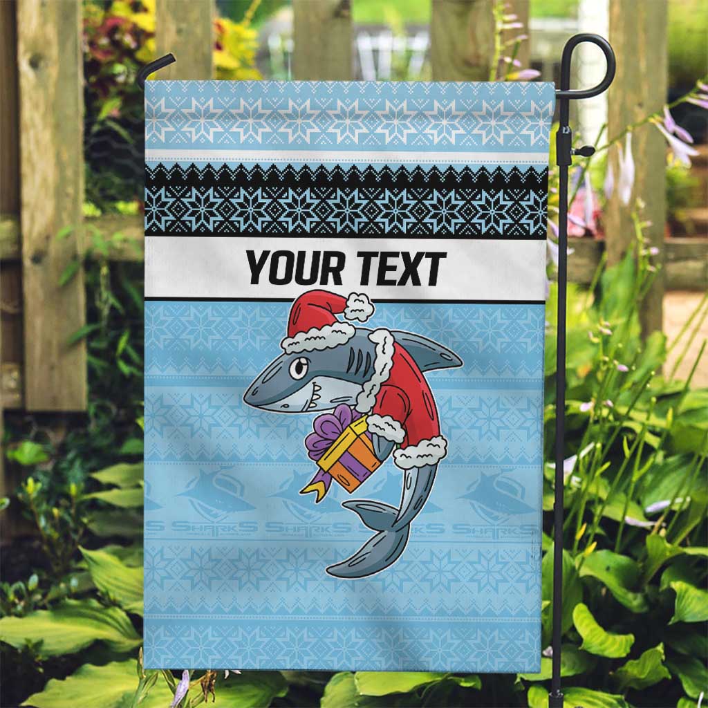 NRL Cronulla-Sutherland Christmas Personalised Garden Flag with Sharkies Santa - Vibe Hoodie Shop