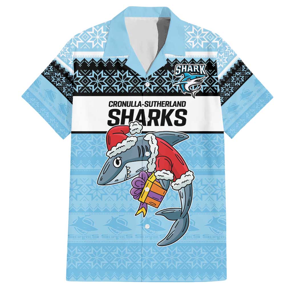 NRL Cronulla-Sutherland Christmas Personalised Hawaiian Shirt with Sharkies Santa - Vibe Hoodie Shop