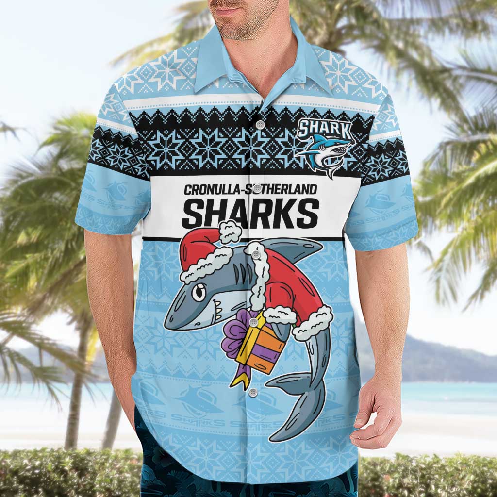 NRL Cronulla-Sutherland Christmas Personalised Hawaiian Shirt with Sharkies Santa - Vibe Hoodie Shop