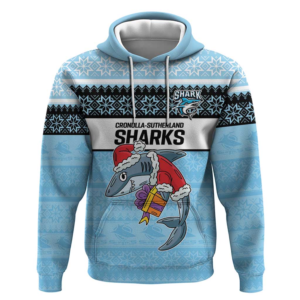 NRL Cronulla-Sutherland Christmas Personalised Hoodie with Sharkies Santa LT9 - Vibe Hoodie Shop