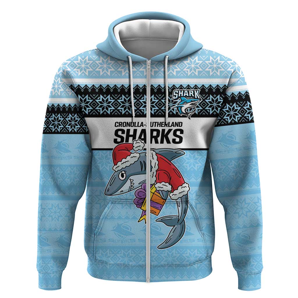NRL Cronulla-Sutherland Christmas Personalised Hoodie with Sharkies Santa LT9 - Vibe Hoodie Shop
