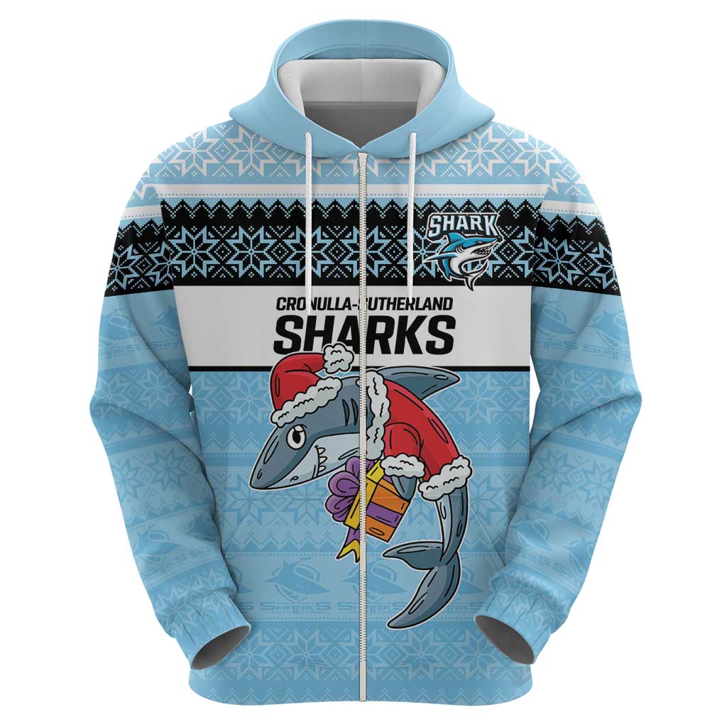NRL Cronulla-Sutherland Christmas Personalised Hoodie with Sharkies Santa LT9 - Vibe Hoodie Shop