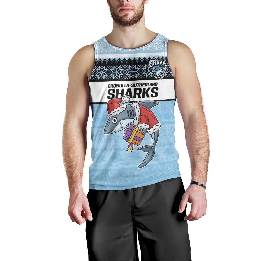 NRL Cronulla-Sutherland Christmas Personalised Men Tank Top with Sharkies Santa - Vibe Hoodie Shop