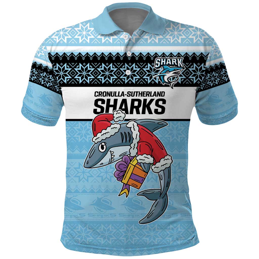 NRL Cronulla-Sutherland Christmas Personalised Polo Shirt with Sharkies Santa LT9 - Vibe Hoodie Shop