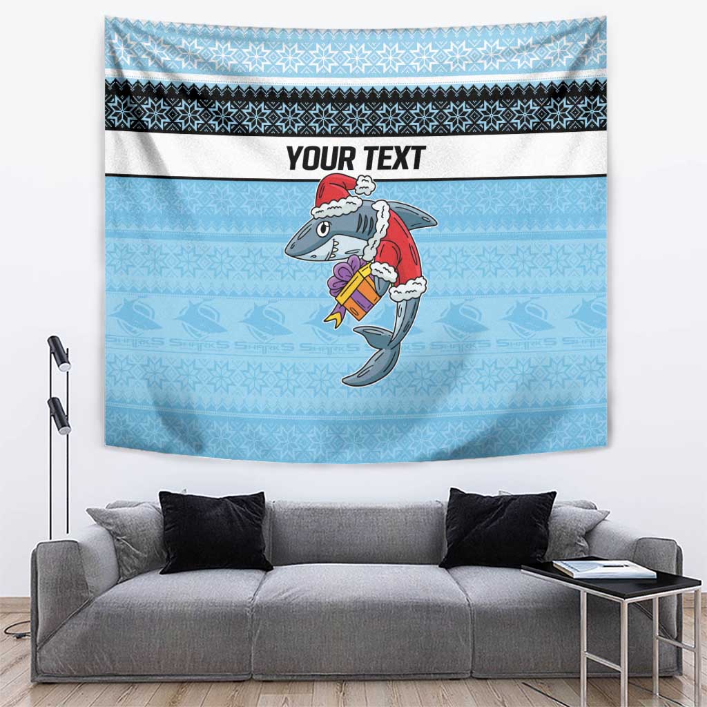 NRL Cronulla-Sutherland Christmas Personalised Tapestry with Sharkies Santa - Vibe Hoodie Shop