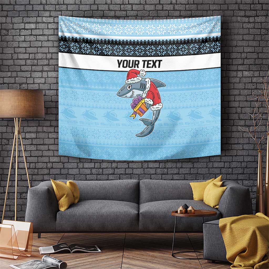 NRL Cronulla-Sutherland Christmas Personalised Tapestry with Sharkies Santa - Vibe Hoodie Shop