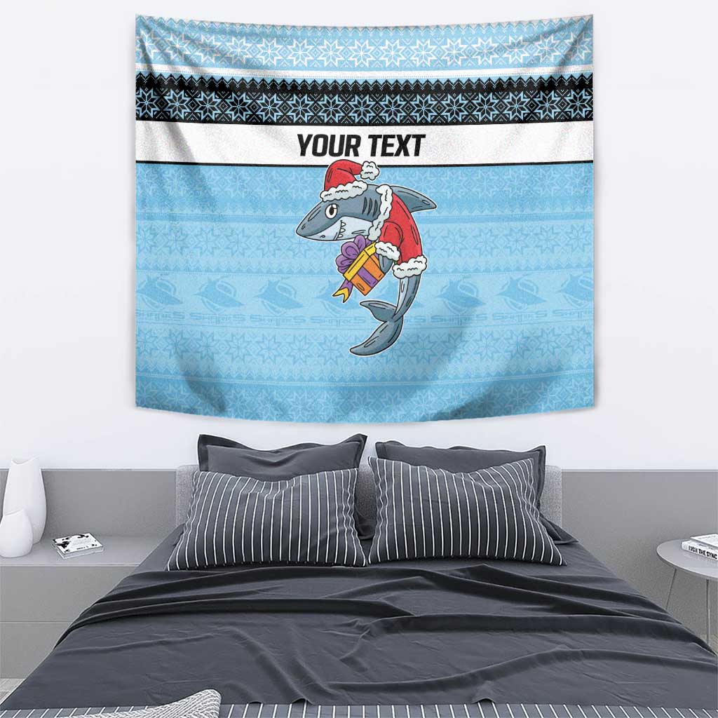 NRL Cronulla-Sutherland Christmas Personalised Tapestry with Sharkies Santa - Vibe Hoodie Shop