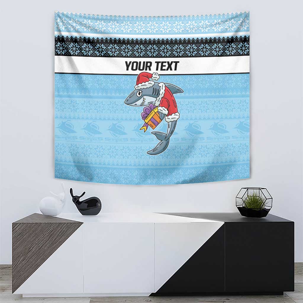 NRL Cronulla-Sutherland Christmas Personalised Tapestry with Sharkies Santa - Vibe Hoodie Shop