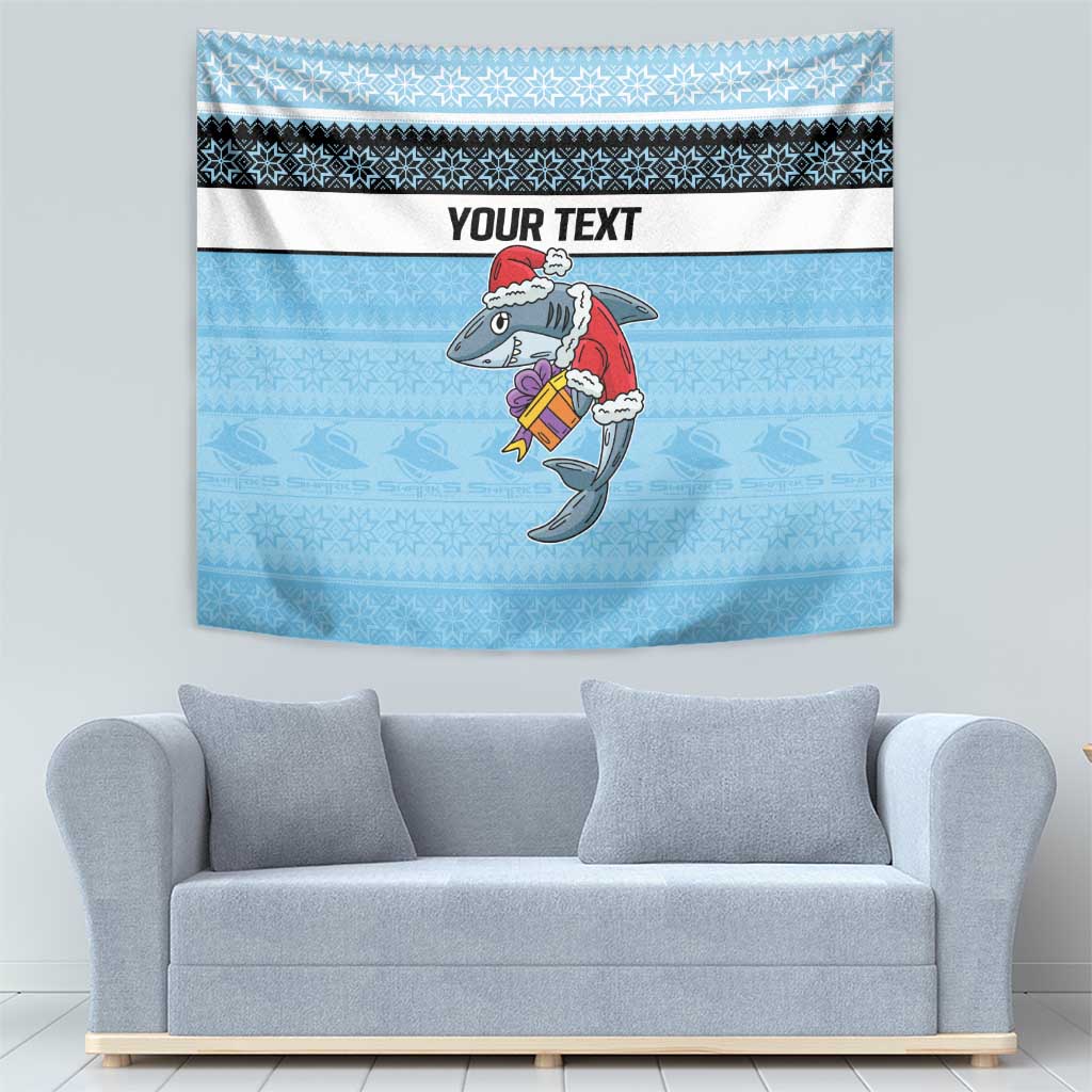 NRL Cronulla-Sutherland Christmas Personalised Tapestry with Sharkies Santa - Vibe Hoodie Shop