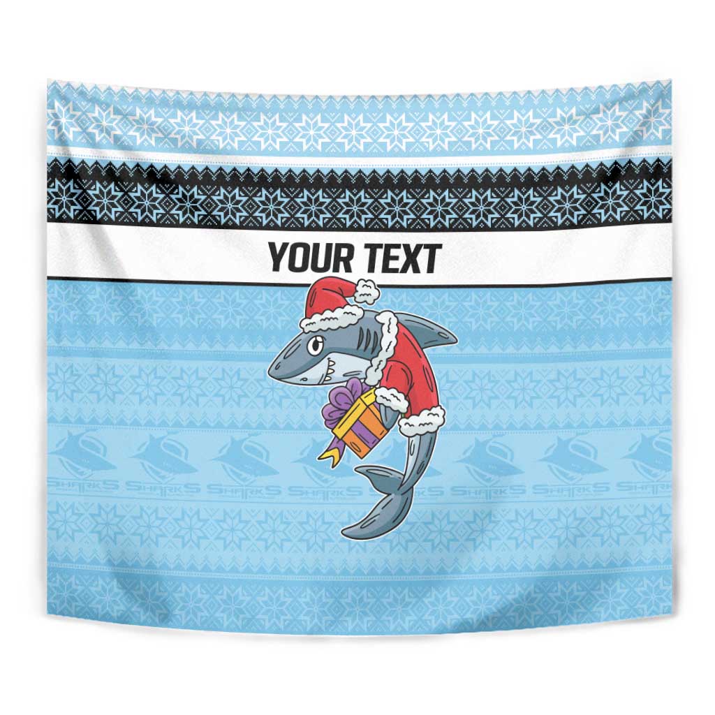 NRL Cronulla-Sutherland Christmas Personalised Tapestry with Sharkies Santa - Vibe Hoodie Shop