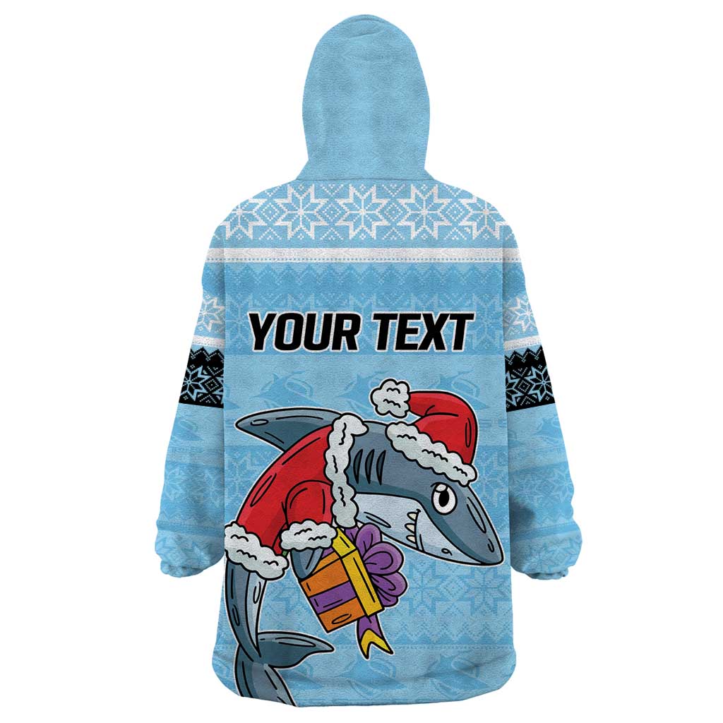 NRL Cronulla-Sutherland Christmas Personalised Wearable Blanket Hoodie with Sharkies Santa - Vibe Hoodie Shop