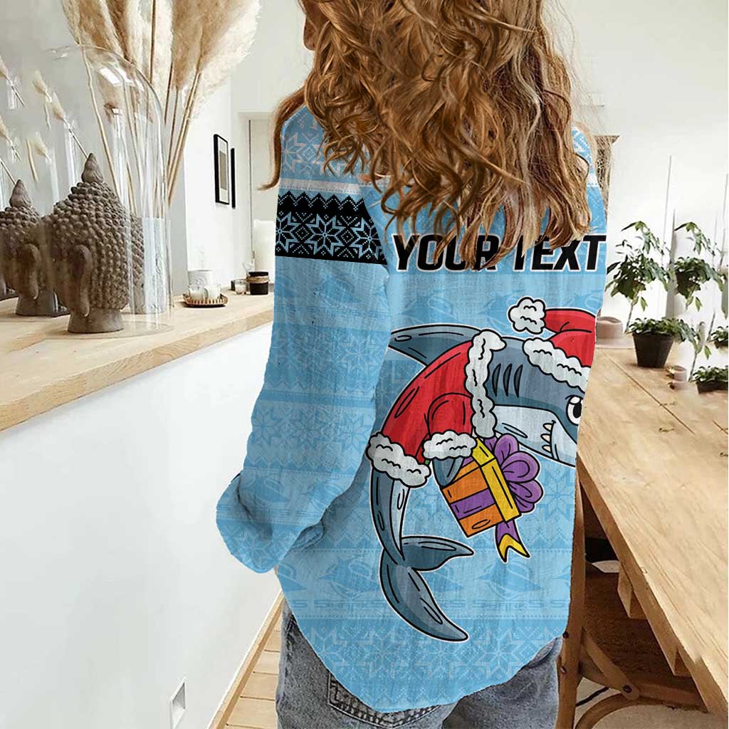 NRL Cronulla-Sutherland Christmas Personalised Women Casual Shirt with Sharkies Santa - Vibe Hoodie Shop