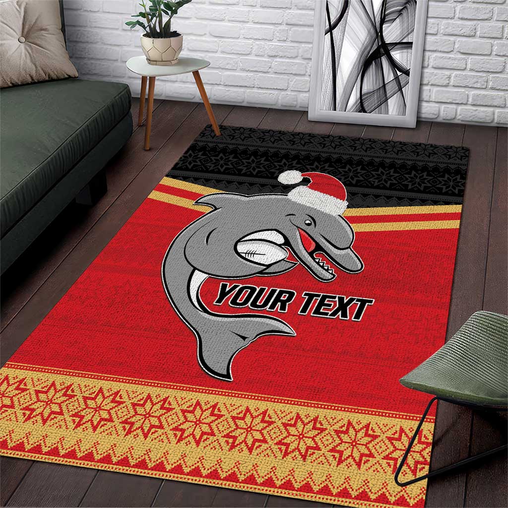 NRL Dolphins Mascot Christmas Personalised Area Rug Black Style - Vibe Hoodie Shop