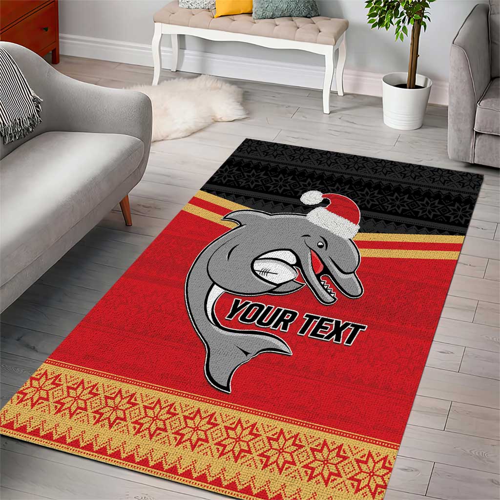 NRL Dolphins Mascot Christmas Personalised Area Rug Black Style - Vibe Hoodie Shop