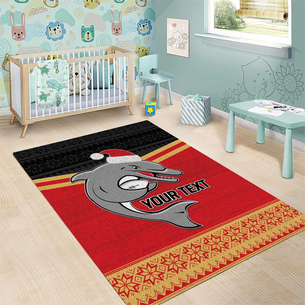 NRL Dolphins Mascot Christmas Personalised Area Rug Black Style - Vibe Hoodie Shop