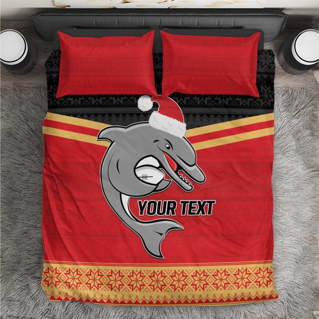 NRL Dolphins Mascot Christmas Personalised Bedding Set Black Style - Vibe Hoodie Shop