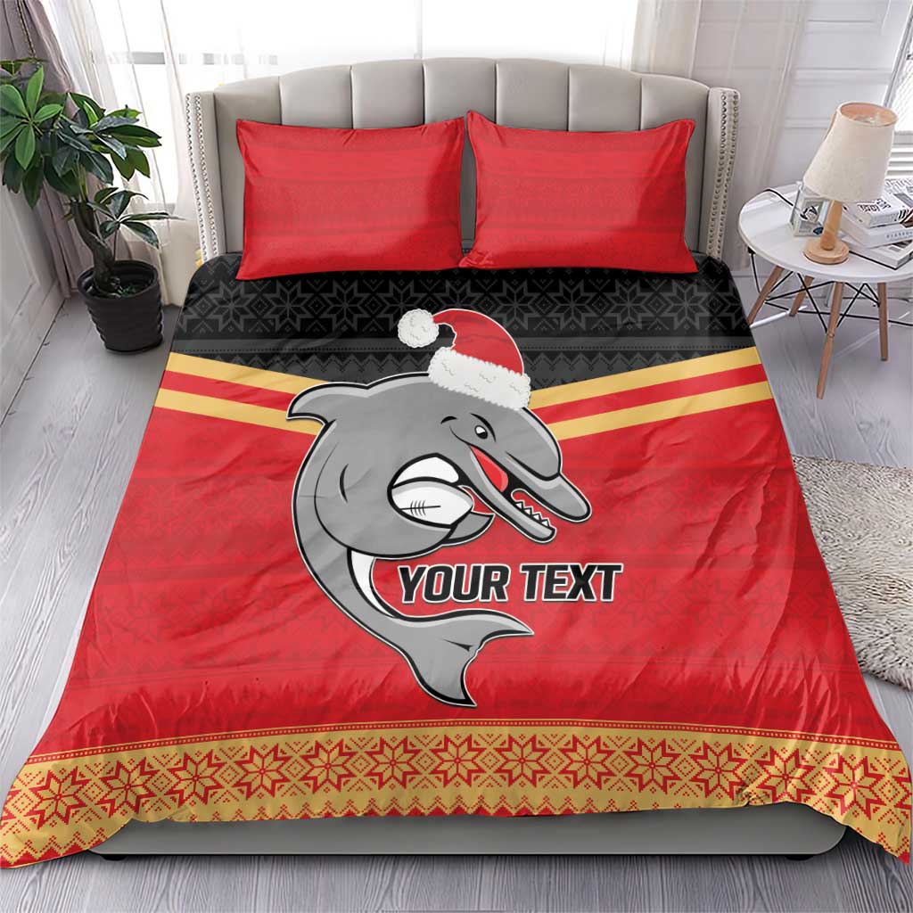 NRL Dolphins Mascot Christmas Personalised Bedding Set Black Style - Vibe Hoodie Shop