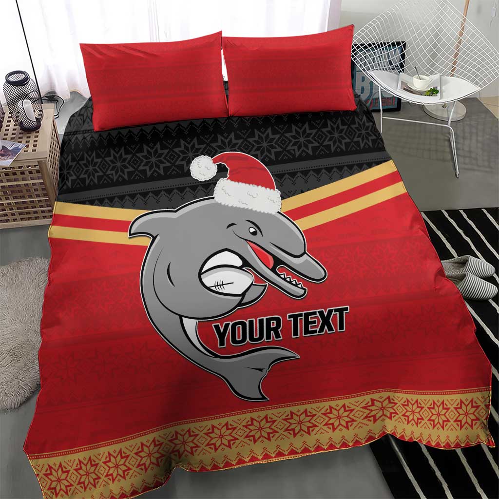 NRL Dolphins Mascot Christmas Personalised Bedding Set Black Style - Vibe Hoodie Shop