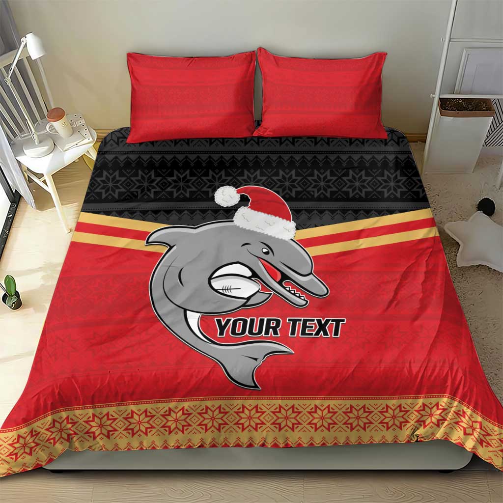 NRL Dolphins Mascot Christmas Personalised Bedding Set Black Style - Vibe Hoodie Shop