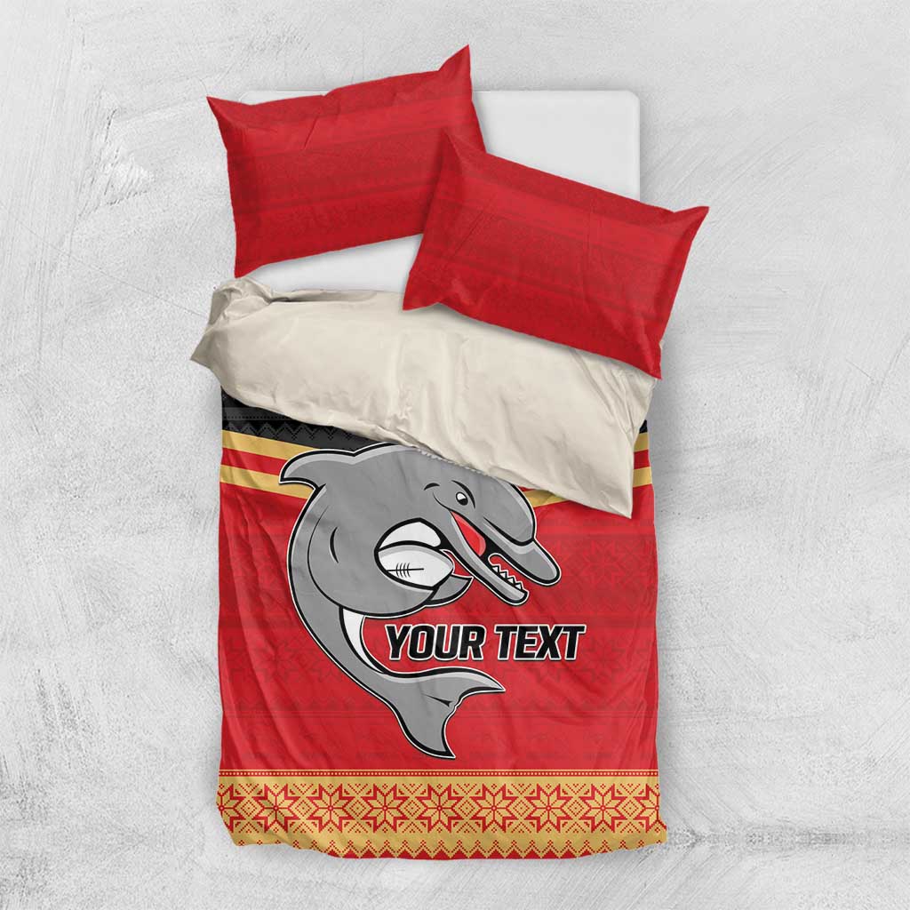 NRL Dolphins Mascot Christmas Personalised Bedding Set Black Style - Vibe Hoodie Shop