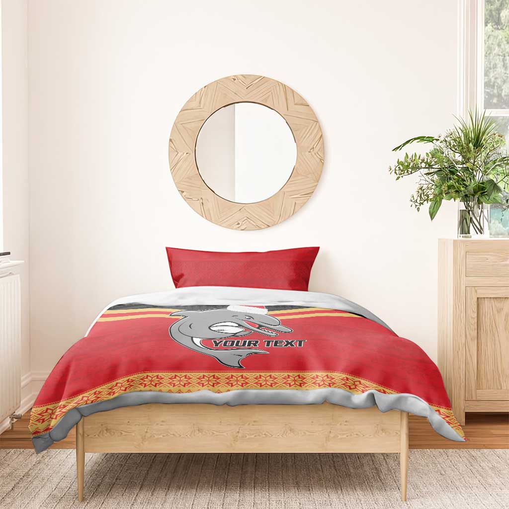 NRL Dolphins Mascot Christmas Personalised Bedding Set Black Style - Vibe Hoodie Shop