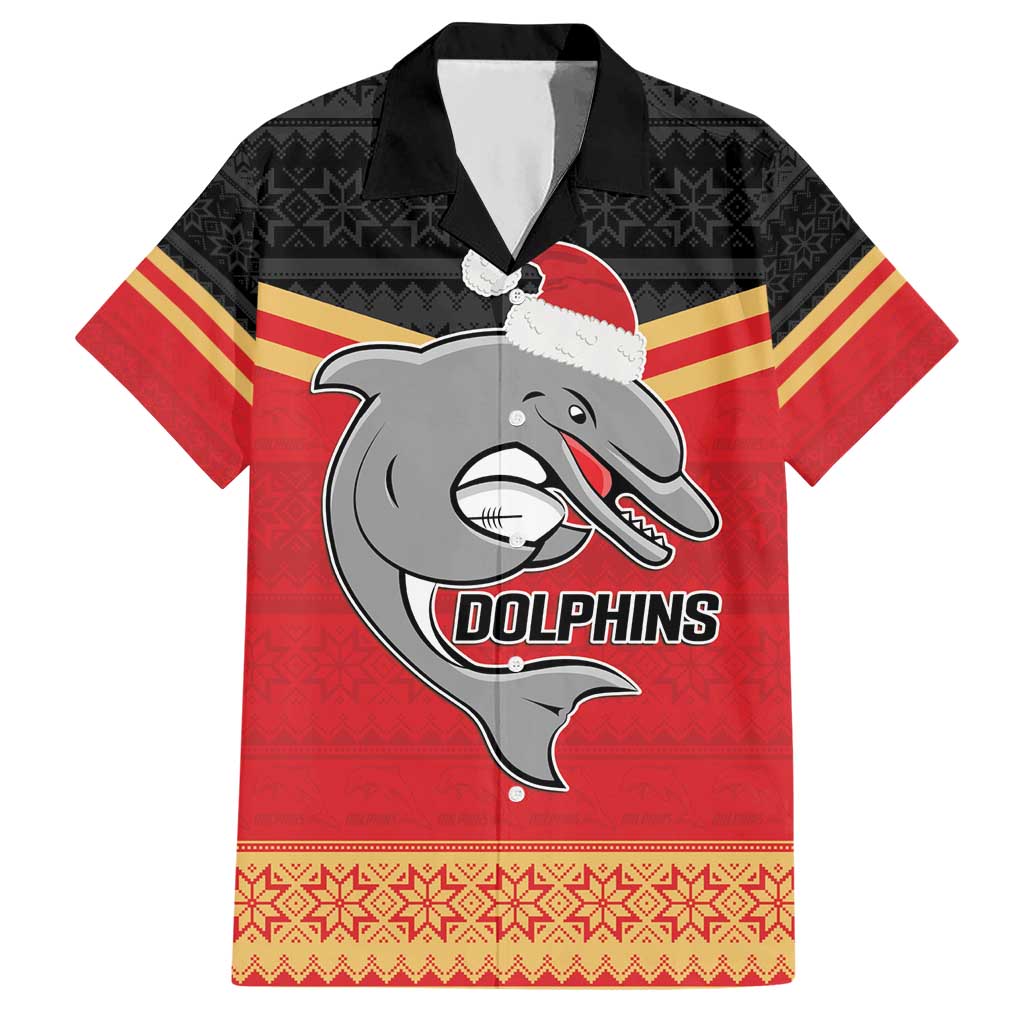 NRL Dolphins Mascot Christmas Personalised Hawaiian Shirt Black Style - Vibe Hoodie Shop