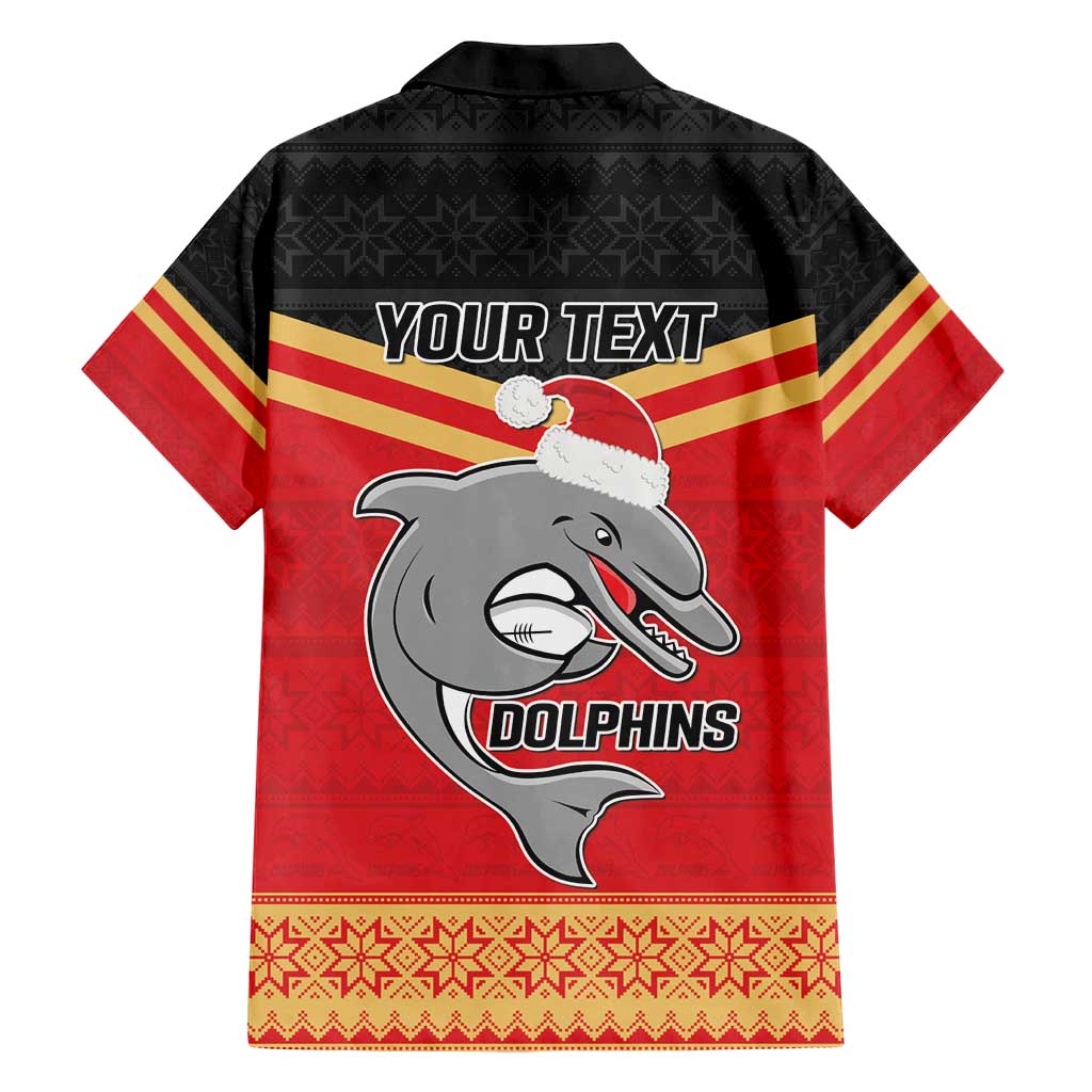 NRL Dolphins Mascot Christmas Personalised Hawaiian Shirt Black Style - Vibe Hoodie Shop