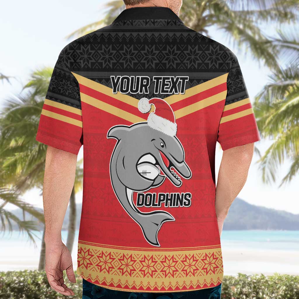 NRL Dolphins Mascot Christmas Personalised Hawaiian Shirt Black Style - Vibe Hoodie Shop