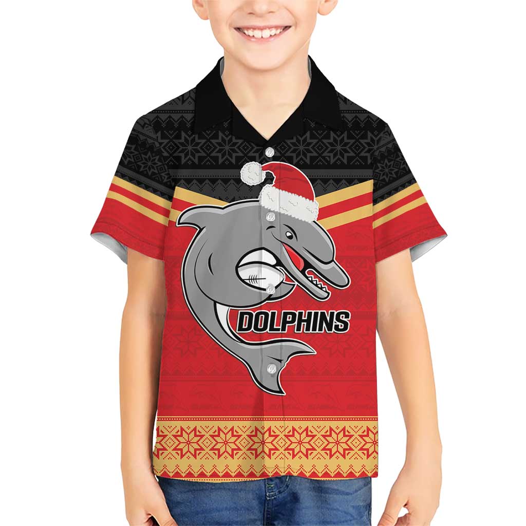 NRL Dolphins Mascot Christmas Personalised Hawaiian Shirt Black Style - Vibe Hoodie Shop