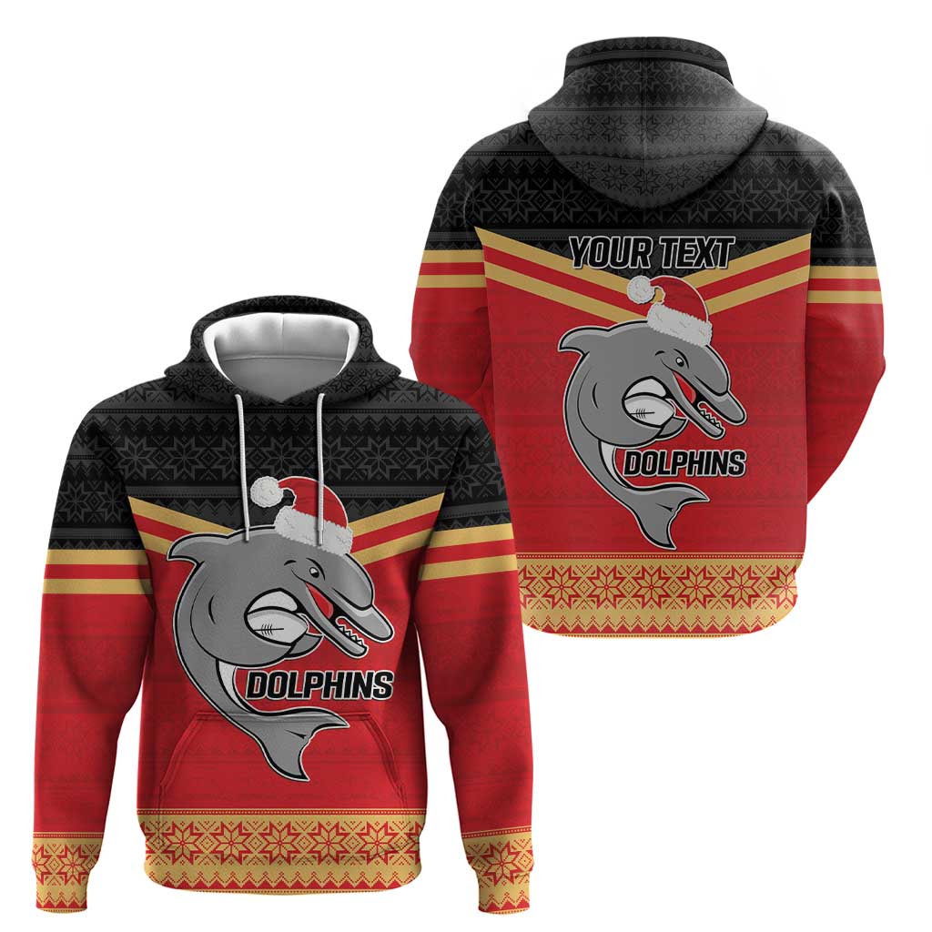 NRL Dolphins Mascot Christmas Personalised Hoodie Black Style LT9 - Vibe Hoodie Shop
