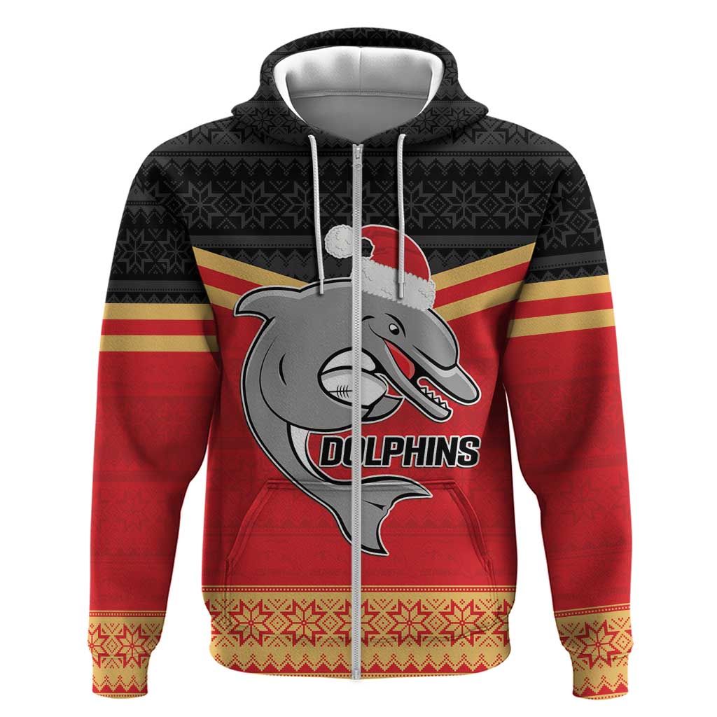 NRL Dolphins Mascot Christmas Personalised Hoodie Black Style LT9 - Vibe Hoodie Shop