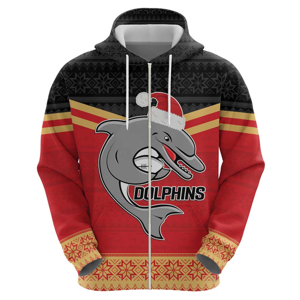 NRL Dolphins Mascot Christmas Personalised Hoodie Black Style LT9 - Vibe Hoodie Shop